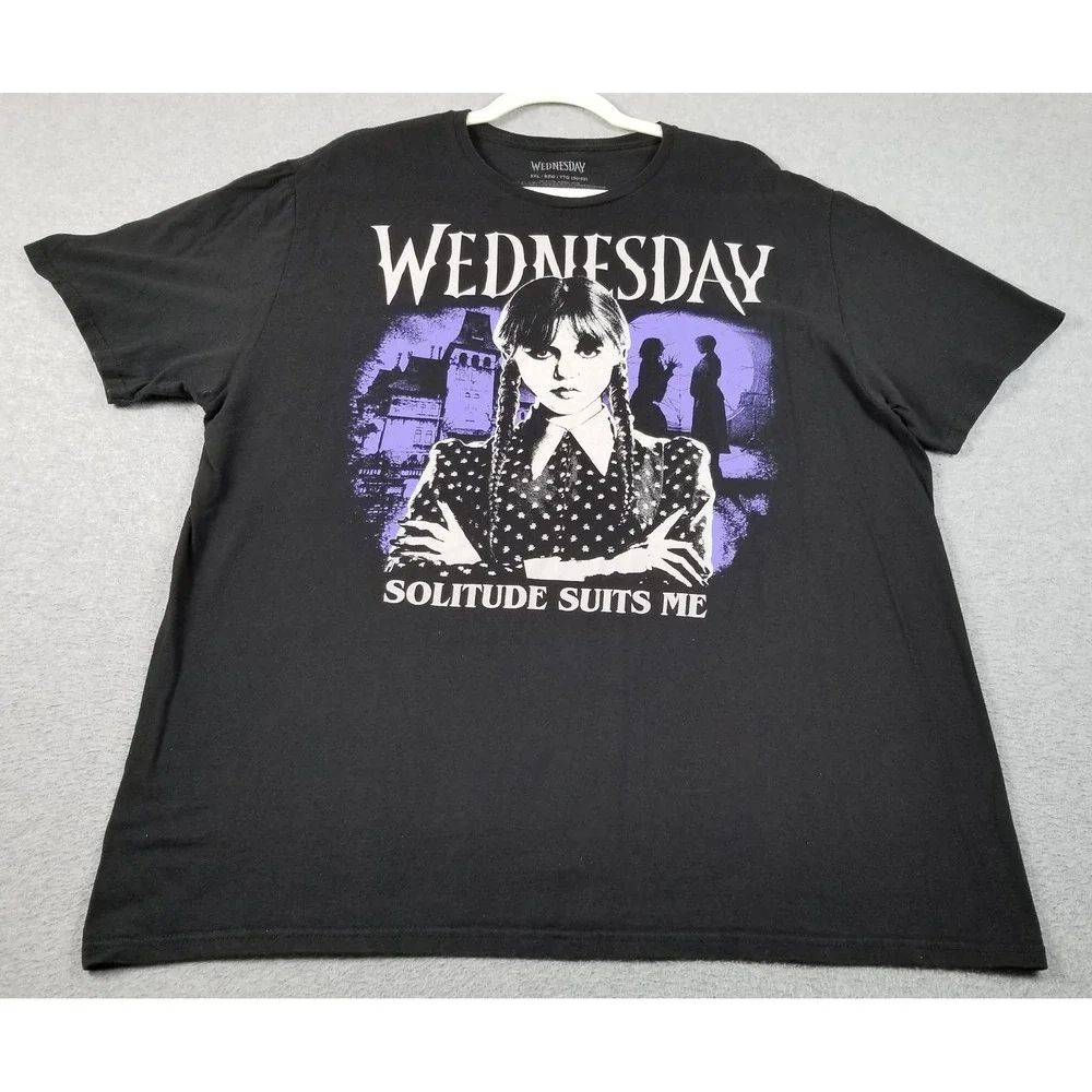 Wednesday Addams T-Shirt Men's 2XL XXL Black Solitude Suits Me Graphic Tee‎ Goth